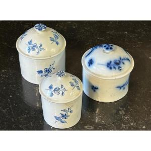 Manufacture De Mennecy Three 18th Century Porcelain Makeup Pots