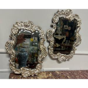 Pair Of Napoleon III Period Mirrors In Silver Brass Late 19th Century 