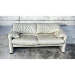 Maralunga White Leather Sofa By Vico Magistretti For Cassina, 1970s No. 1 