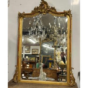 Miroir - Glace En Bois Et Stuc Doré De Style Louis XV D’époque Fin XIXéme H 145 X L 105 Cm