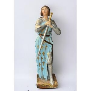 Large Polychrome Plaster Sculpture - Joan Of Arc Early 20th Century H 130 Cm