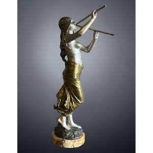 édouard Drouot (1859-1945) “muse Of The Woods” Important Gilt And Silver Bronze Circa 1900
