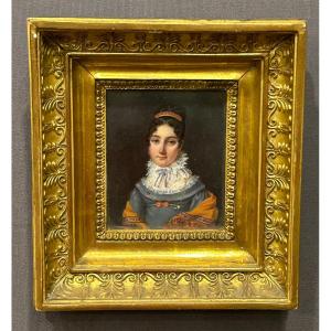 Miniature Early 19th Century Portrait Of Woman Empire Period Signed E Bonneau