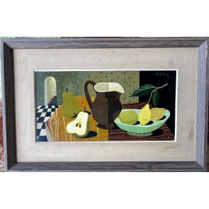 Nature Morte Au Pichet Huile Sur Panneau De Bois Vers 1940 