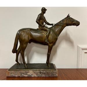 Bronze Jockey - Cheval -  Cavalier vers 1930 bronze hippique