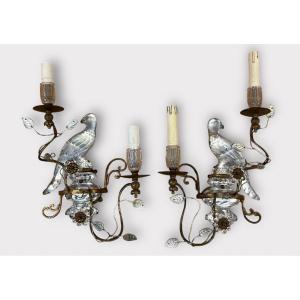 Pair Of Parakeet Style Bagues Wall Lights Circa 1970 Maison Banci 