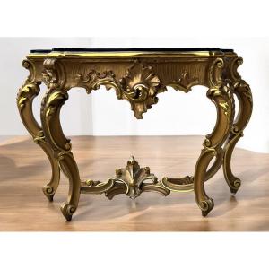 Large Italian Console In Gilded Wood In Louis XV Style, Late 19th Century, L 158 Cm