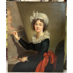 Elisabeth Vigièe- Lebrun (1755-1842) D’après Autoportrait - Huile Sur Toile Portrait H 100 Cm