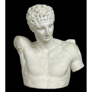 Very Important Antique Bust Of Hermes After Praxiteles - Plaster 20th Century H 75 Cm