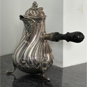 Verseuse - Cafetière Piriforme à Feston Torse En Argent Massif De Style Louis XV - égoïste 