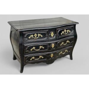 Commode Tombeau Rustique  Louis XV Laquée Noire D’époque XVIIIème 