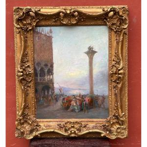 Venice Carnival St. Mark's Square - Oil On Cardboard Late 19th Century - Painting - Picture 