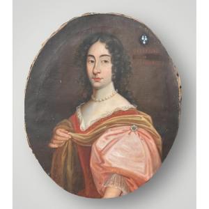 Portrait Ovale De Femme D’époque XVIIIème Catherine De Pothieres Huile Sur Toile H 73 Cm