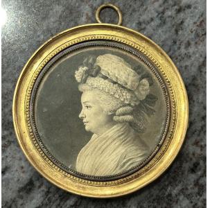 18th Century Grisaille Miniature Of A Woman In Profile 