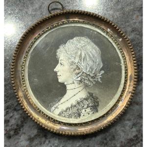 18th Century Grisaille Miniature Of A Woman In Profile 