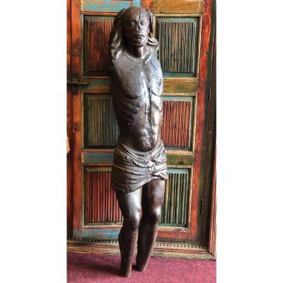 Grand Christ En Bois Début XVIème Hauteur 130 cm