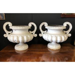 Pair Of Cast Iron Garden Vases Late Nineteenth
