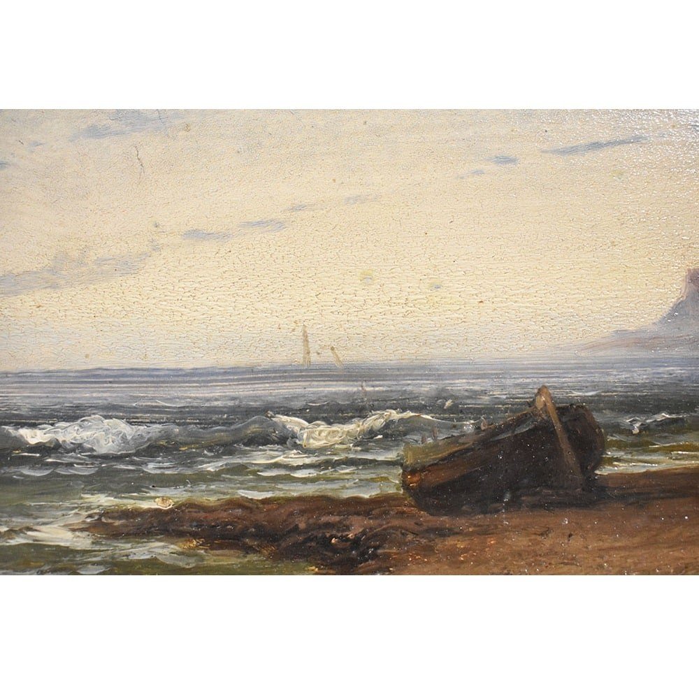 Marine Painting, Coast Painting, Small Seascape Painting, 19th Century. (qm476)-photo-2