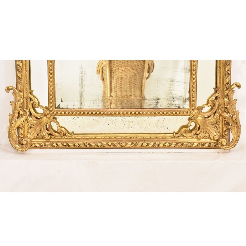Antique Gold Mirror, Large Wall Mirror With Volutes And Flowers, Gold Leaf Frame, XIX Century. (spcp148)-photo-4