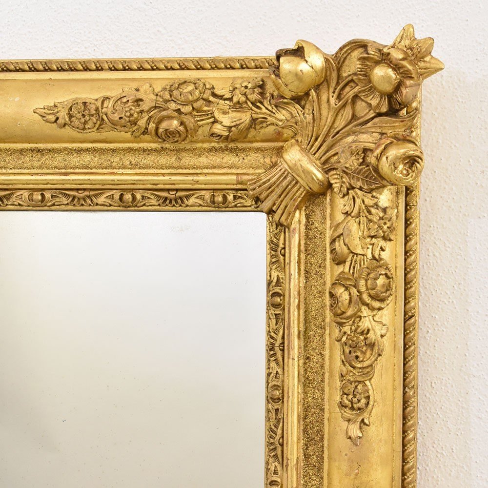 Antique Gold Leaf Mirror, Rectangular Wall Mirror, Louis Philippe Mirror, XIX Century. (spr150)-photo-1