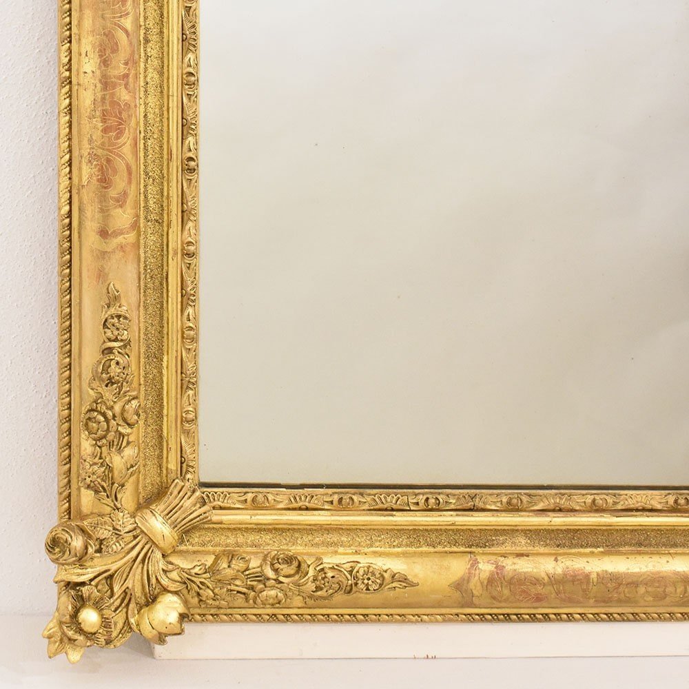 Antique Gold Leaf Mirror, Rectangular Wall Mirror, Louis Philippe Mirror, XIX Century. (spr150)-photo-2