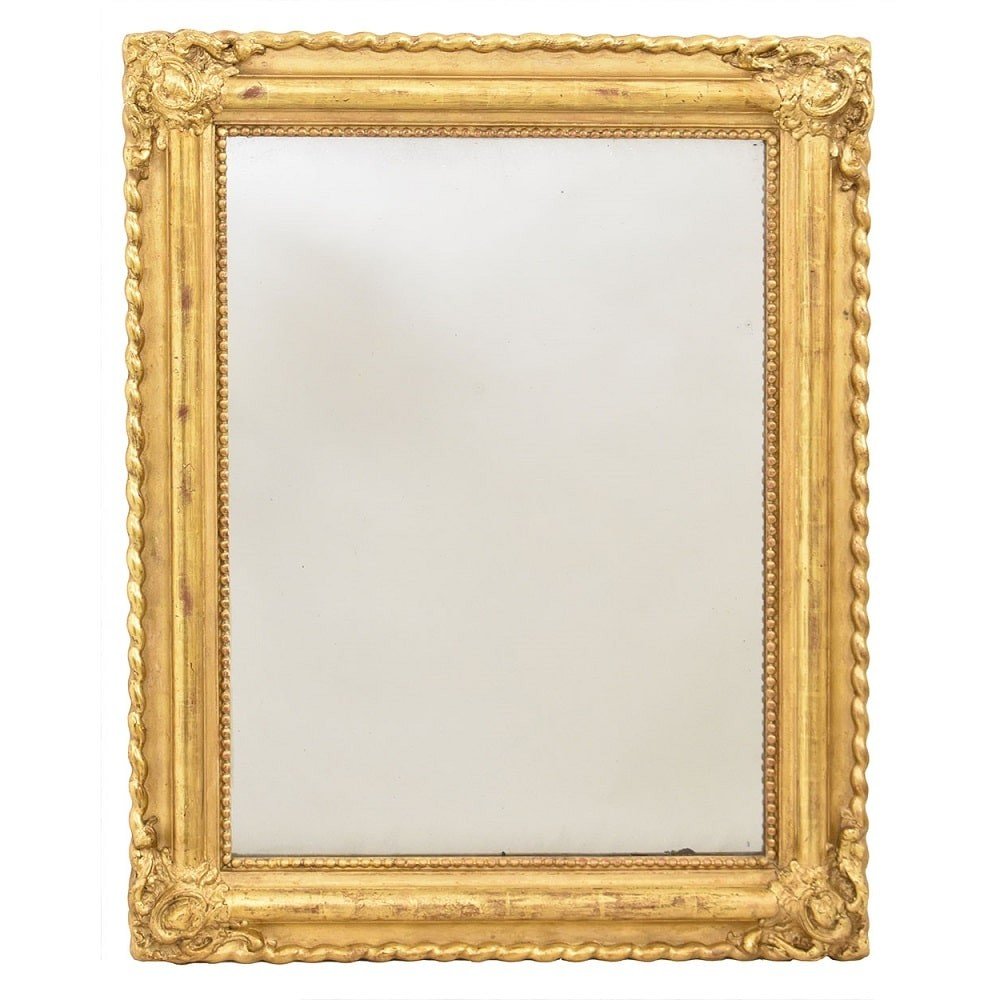 Petit Miroir Louis Philippe, Rectangulaire, Miroirs Doré Anciens, XIXè Siècle. (SPR151)-photo-2