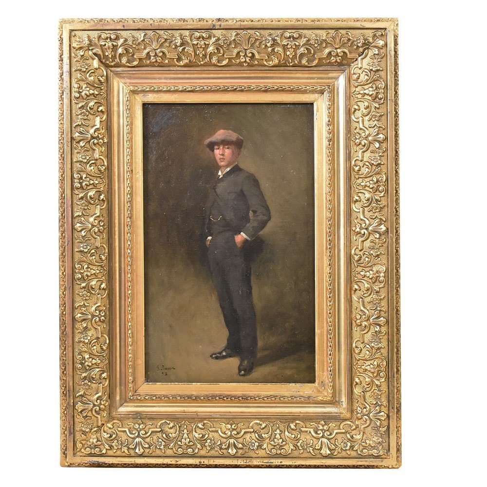 Tableau Ancien, Portrait Ancien Jeune Homme, Ferdinand Bassot, XIXème Siècle. (QR499)