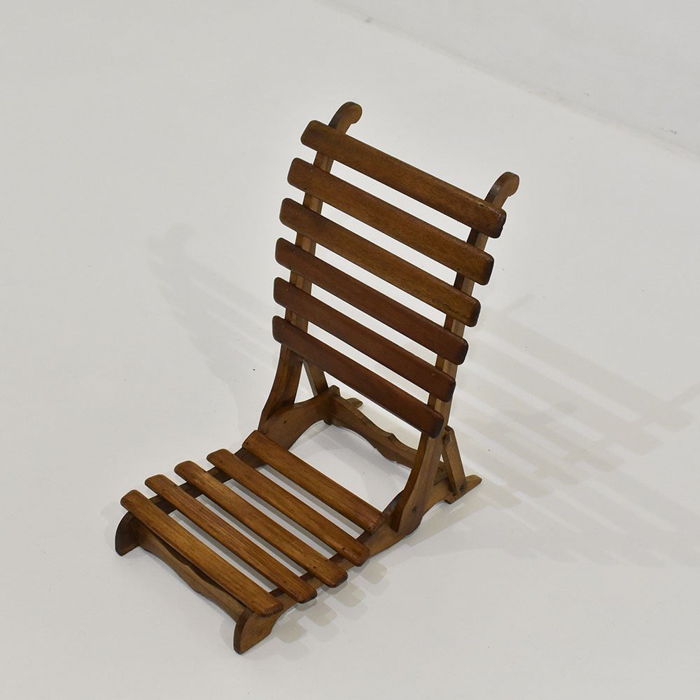 Small Folding Beach Chair In Beech Wood, 1900s. (sed29) -photo-3