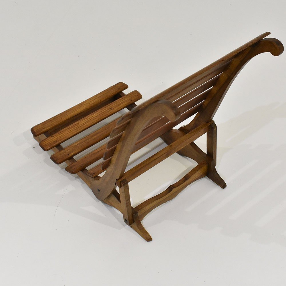 Small Folding Beach Chair In Beech Wood, 1900s. (sed29) -photo-4