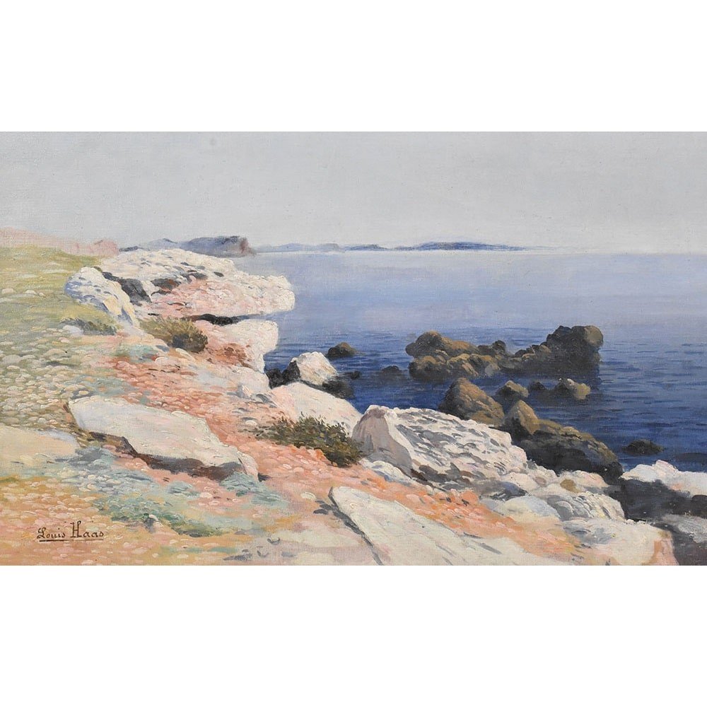 Seascape Painting, Antique Oil Painting With Marine, Oil On Canvas, 20th Century. (qm524)-photo-2