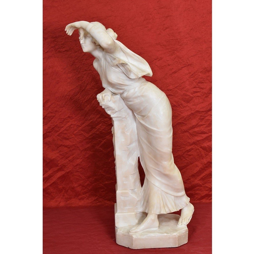 Antique Alabaster Sculptures, Young Girl Sculpture, 19th Century. (stal73)-photo-3