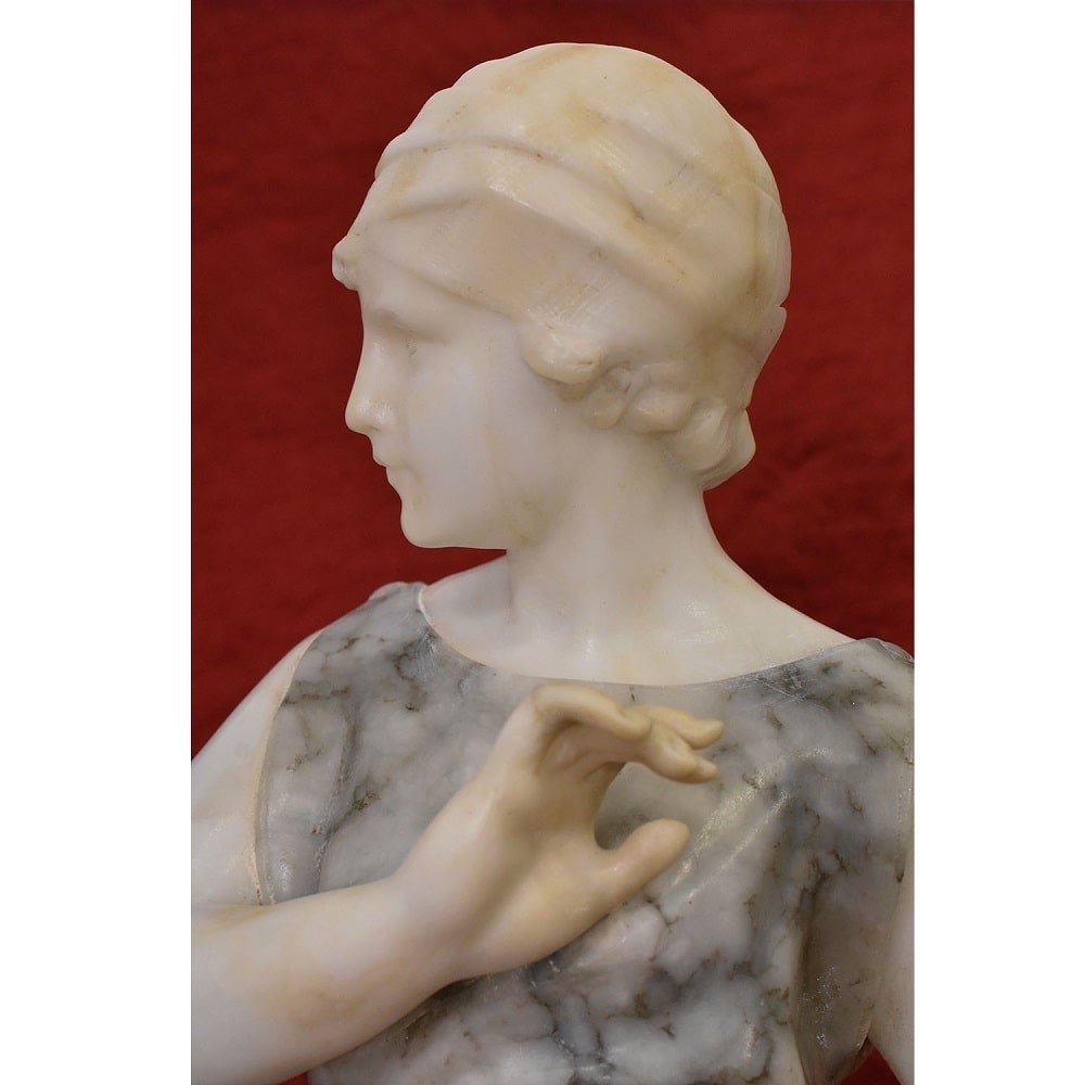 Sculptures anciennes, Albâtre Et Marbre, Femme Sculpture, Signé Pugi, XIX Siècle. (STAL74)-photo-2