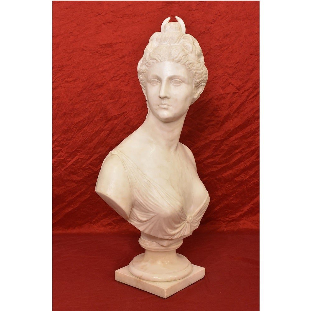 Sculptures Anciennes En Marbre, Femme Sculpture, Diane Chasseresse, Fin Du XIX Siècle. (stma76)-photo-3