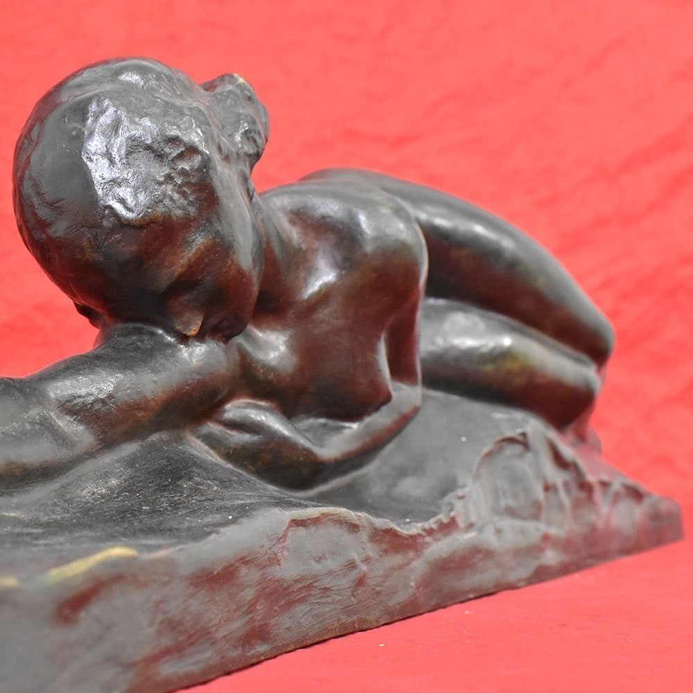 Sculptures Bronze, Art Déco, Sculpture Femme, Amedeo Gennarelli, Début XXème Siècle.(STB78)-photo-1