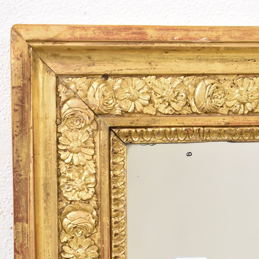 Antique Gold Leaf Mirror, Rectangular Wall Mirror With Flowers, Louis Philippe Mirror. (spr170)-photo-1