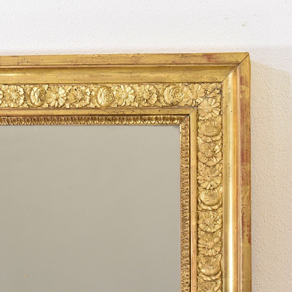 Antique Gold Leaf Mirror, Rectangular Wall Mirror With Flowers, Louis Philippe Mirror. (spr170)-photo-2
