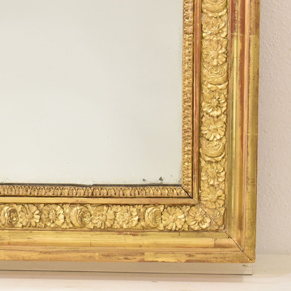 Antique Gold Leaf Mirror, Rectangular Wall Mirror With Flowers, Louis Philippe Mirror. (spr170)-photo-4