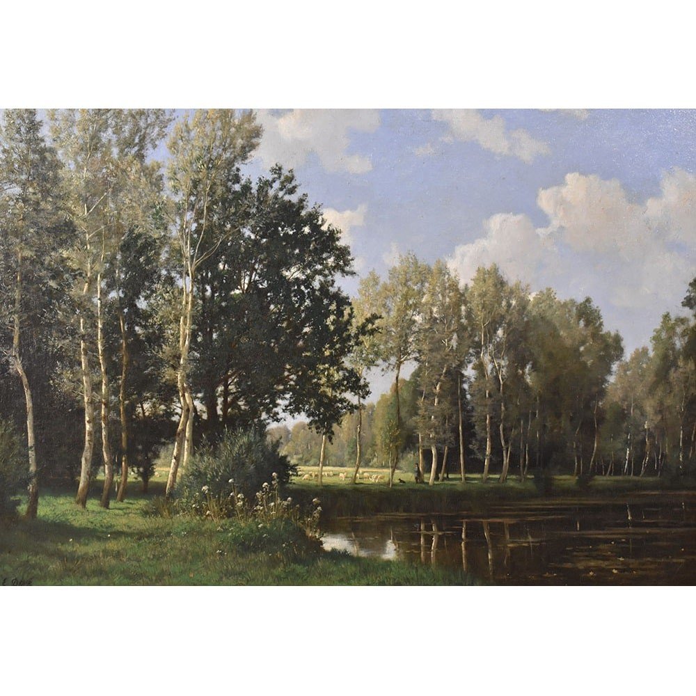 Tableau Ancien, Devé Eugène, Paysage Avec Moutons Et Petit Étang, XIX. (QP592)-photo-2