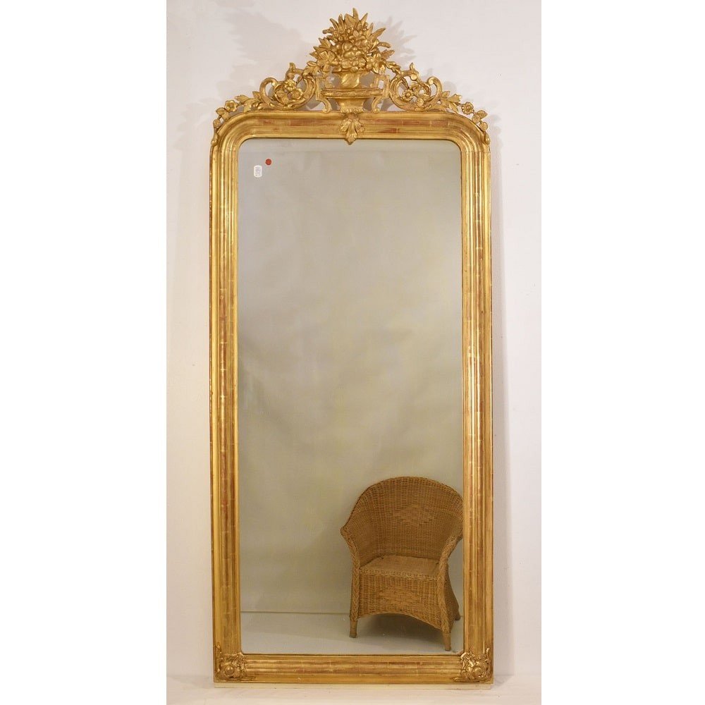 Antique Gold Leaf Mirror, Rectangular Wall Mirror Avec Flowers, Louis Philippe Mirror. (spc177)-photo-3