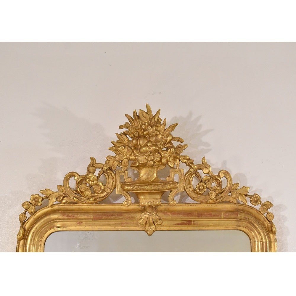 Antique Gold Leaf Mirror, Rectangular Wall Mirror Avec Flowers, Louis Philippe Mirror. (spc177)-photo-4