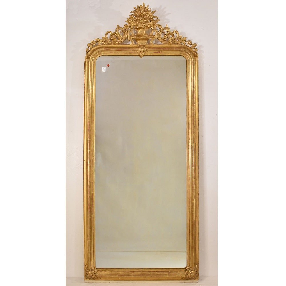 Antique Gold Leaf Mirror, Rectangular Wall Mirror Avec Flowers, Louis Philippe Mirror. (spc177)