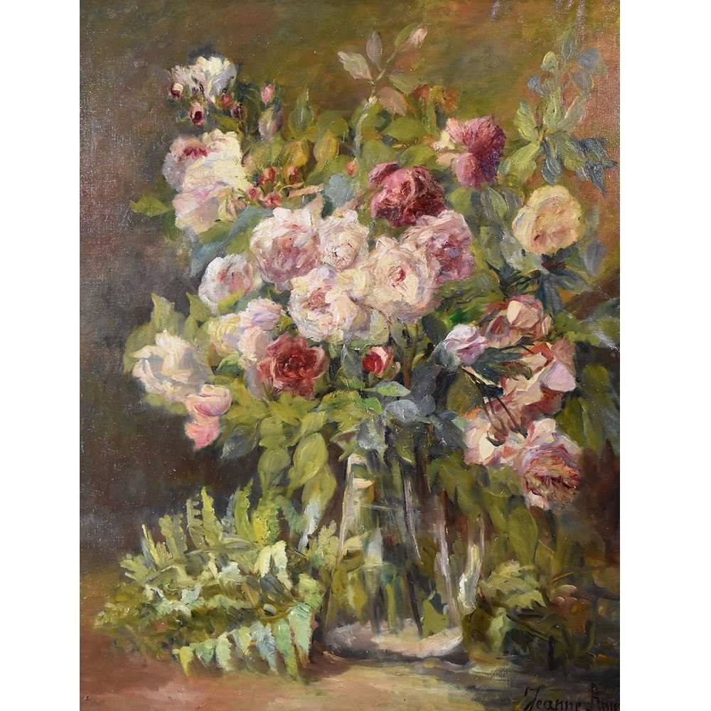 Antique Still Life Oil Painting, Roses Flowers Painting, Oil On Canvas, Late XIX. (qf612)-photo-2