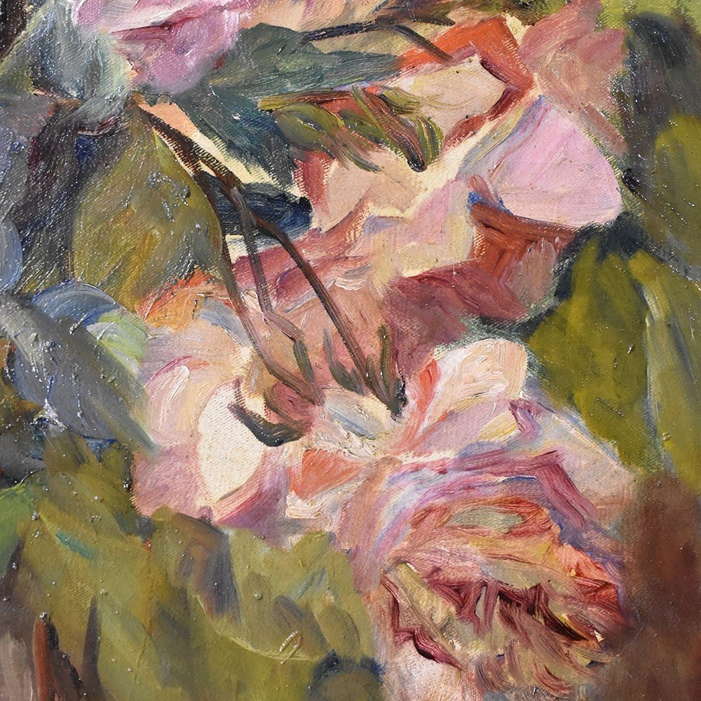 Antique Still Life Oil Painting, Roses Flowers Painting, Oil On Canvas, Late XIX. (qf612)-photo-4