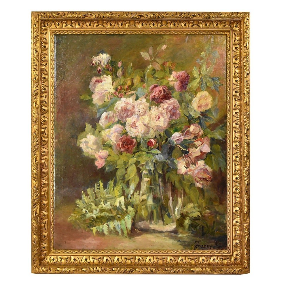 Antique Still Life Oil Painting, Roses Flowers Painting, Oil On Canvas, Late XIX. (qf612)