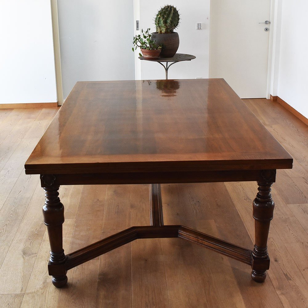 Antique Furniture, Large Rectangular Extendable Hall Table, Walnut, XIX Century. (tav36)-photo-3