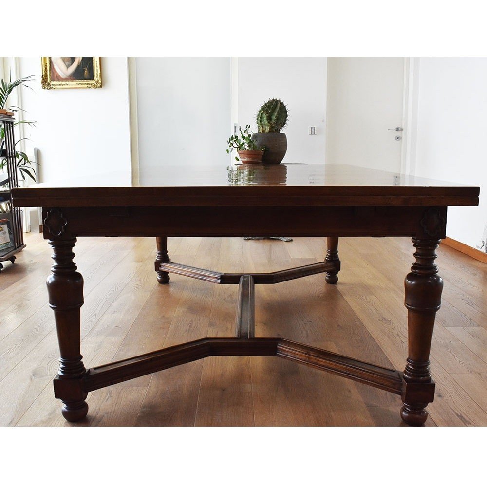 Antique Furniture, Large Rectangular Extendable Hall Table, Walnut, XIX Century. (tav36)-photo-4