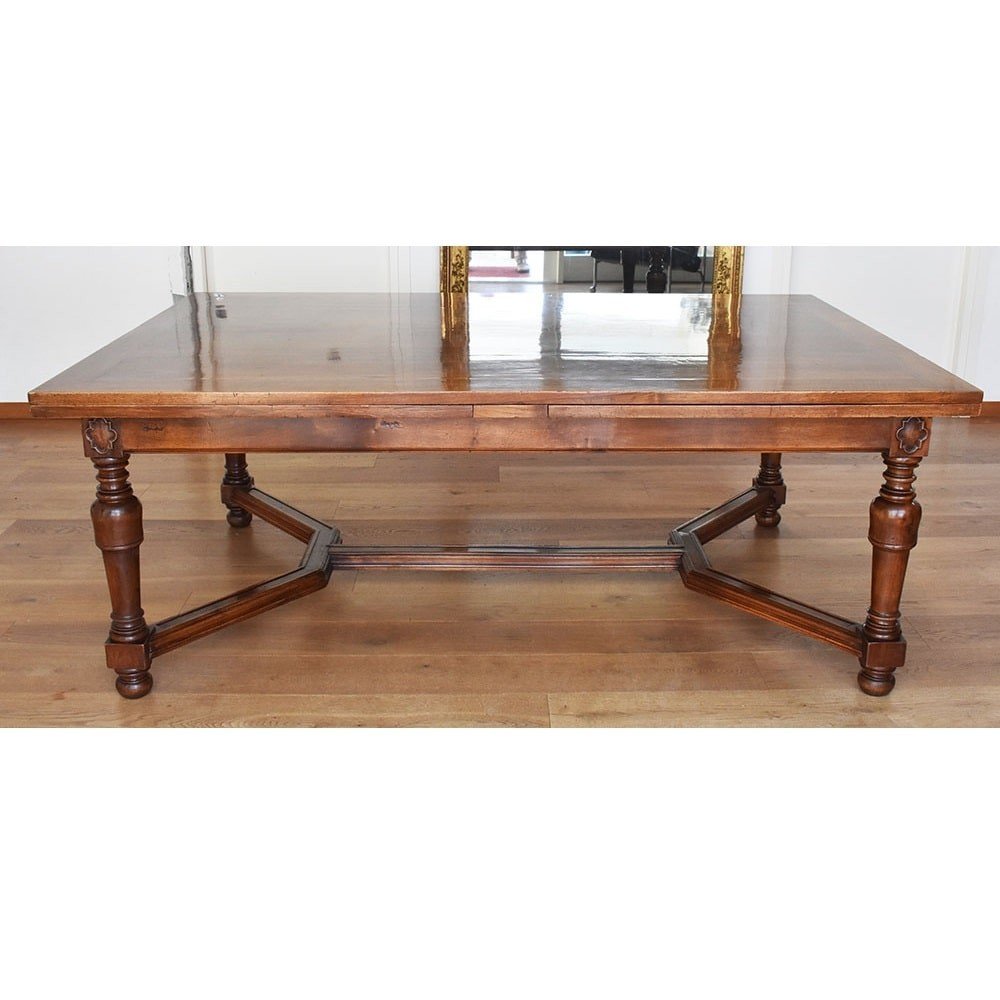 Antique Furniture, Large Rectangular Extendable Hall Table, Walnut, XIX Century. (tav36)-photo-1