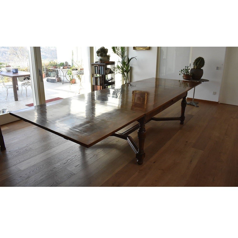 Antique Furniture, Large Rectangular Extendable Hall Table, Walnut, XIX Century. (tav36)-photo-3