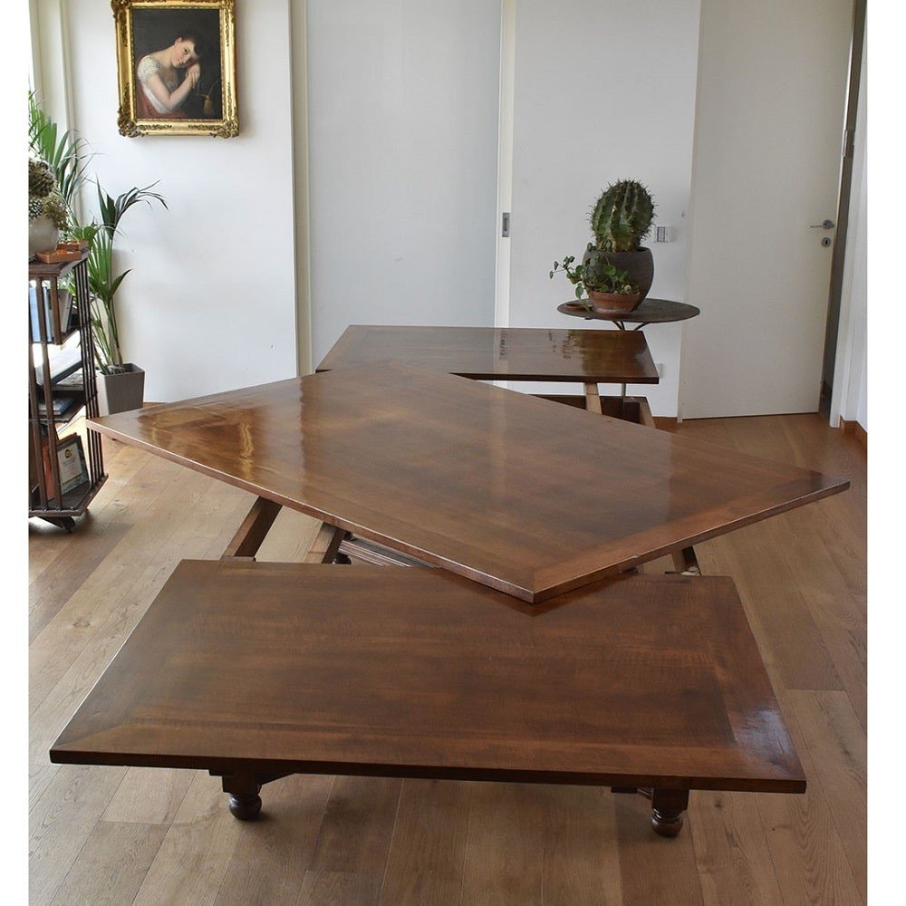 Antique Furniture, Large Rectangular Extendable Hall Table, Walnut, XIX Century. (tav36)-photo-5