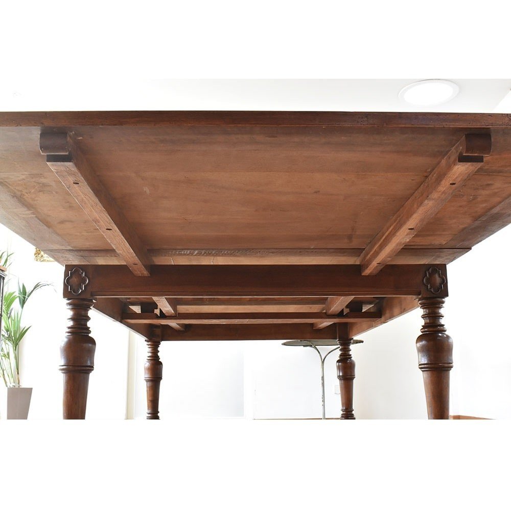 Antique Furniture, Large Rectangular Extendable Hall Table, Walnut, XIX Century. (tav36)-photo-7